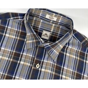 Peter Millar Shirt Men L Blue Long Sleeve Plaid Button Down Cotton